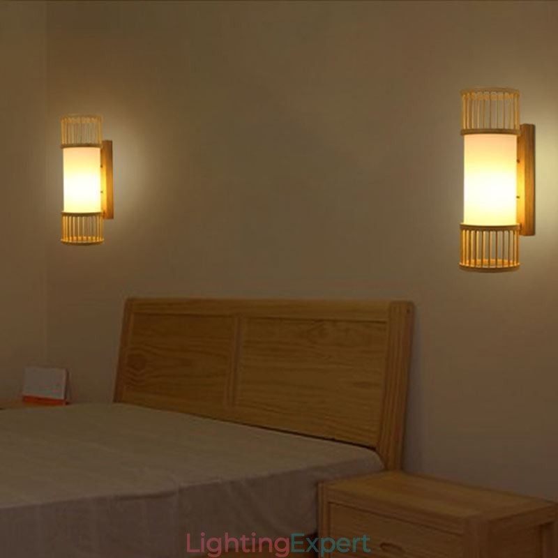 Vertical Bamboo Wall Light Creative Round Wall Sconce Bedside Stairs Lighting
