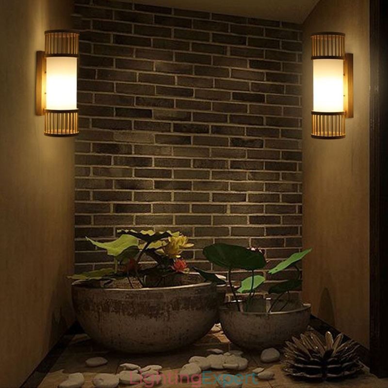 Vertical Bamboo Wall Light Creative Round Wall Sconce Bedside Stairs Lighting