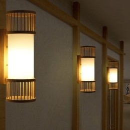 Vertical Bamboo Wall Light Creative Round Wall Sconce Bedside Stairs Lighting