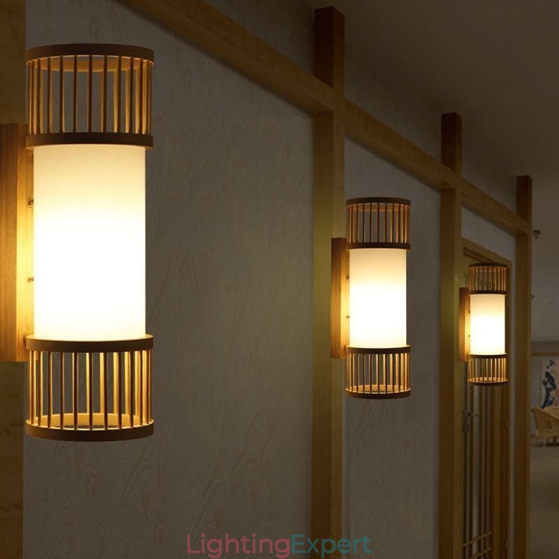 Vertical Bamboo Wall Light Creative Round Wall Sconce Bedside Stairs Lighting