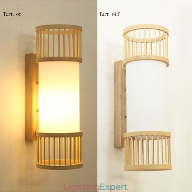 Vertical Bamboo Wall Light Creative Round Wall Sconce Bedside Stairs Lighting