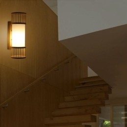 Vertical Bamboo Wall Light Creative Round Wall Sconce Bedside Stairs Lighting