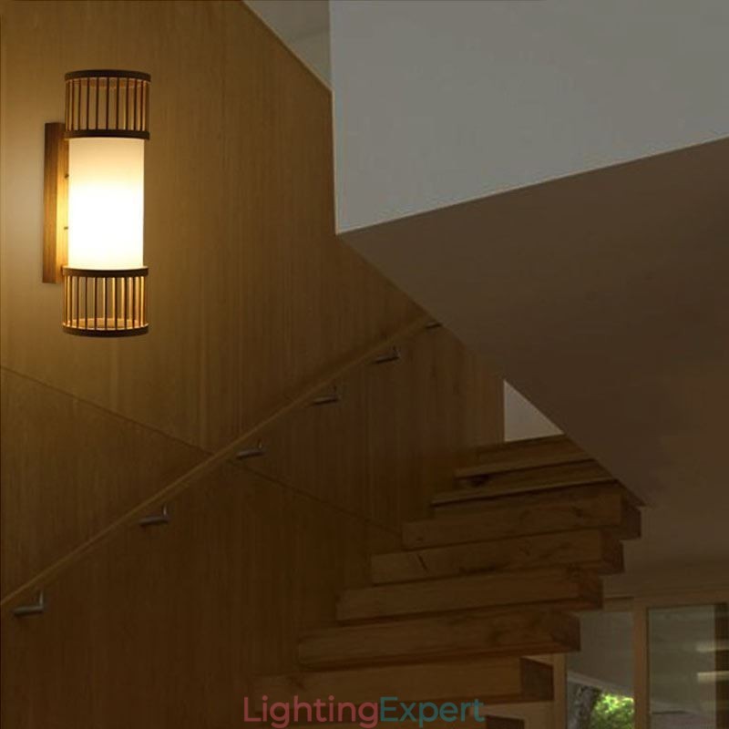 Vertical Bamboo Wall Light Creative Round Wall Sconce Bedside Stairs Lighting