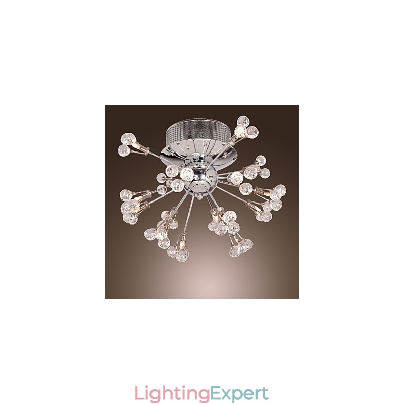 Modern Contemporary Crystal Chrome Metal Flush Mount