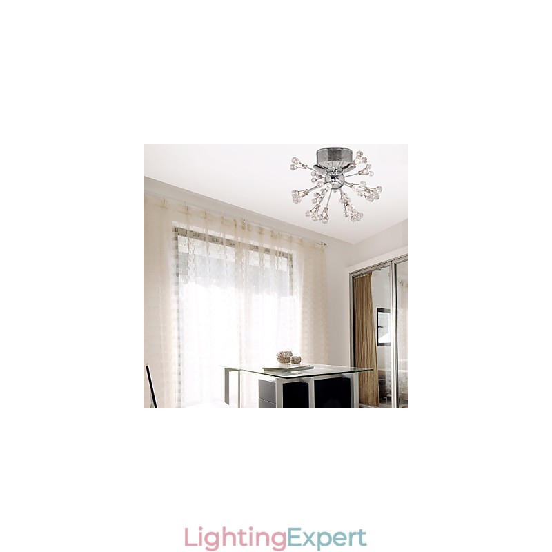 Modern Contemporary Crystal Chrome Metal Flush Mount