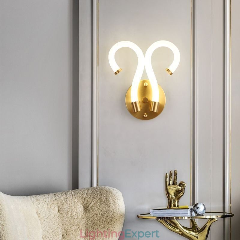 Modern Wall Light Creativity Sconce Wall Lamp Copper Sheep Horn 2 Lights