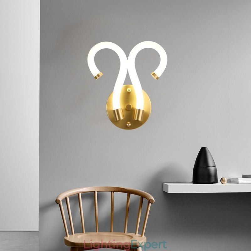 Modern Wall Light Creativity Sconce Wall Lamp Copper Sheep Horn 2 Lights
