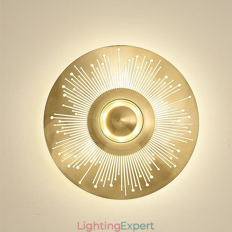Nordic Brass Wall Lamp Hollow out Round Shape Sconce Light