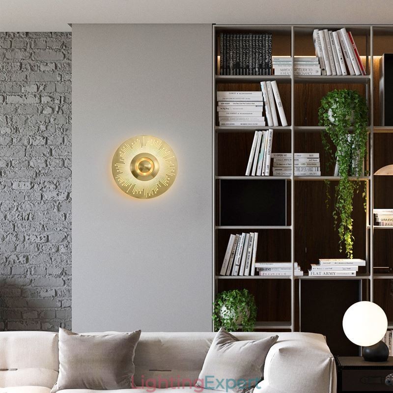 Nordic Brass Wall Lamp Hollow out Round Shape Sconce Light