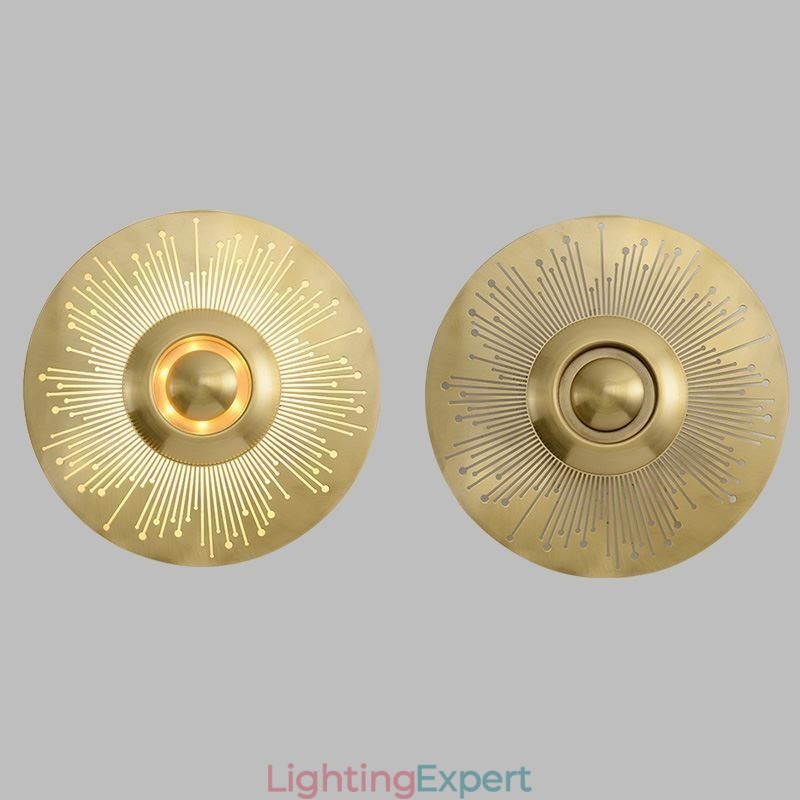 Nordic Brass Wall Lamp Hollow out Round Shape Sconce Light