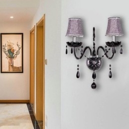 European Style Crystal Sconce Black Two Light Candle Wall Light