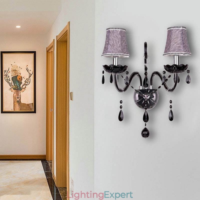 European Style Crystal Sconce Black Two Light Candle Wall Light