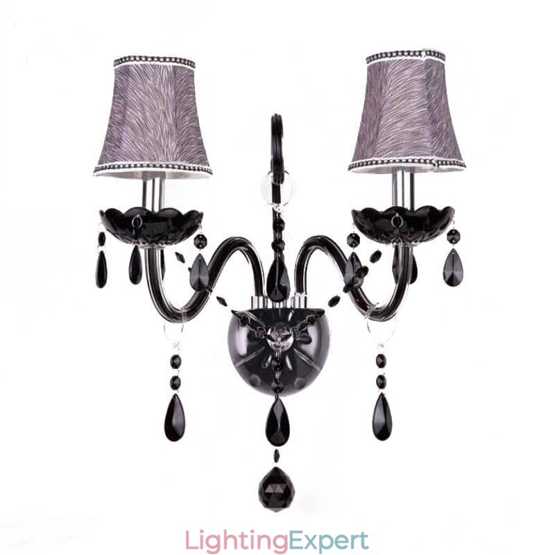 European Style Crystal Sconce Black Two Light Candle Wall Light