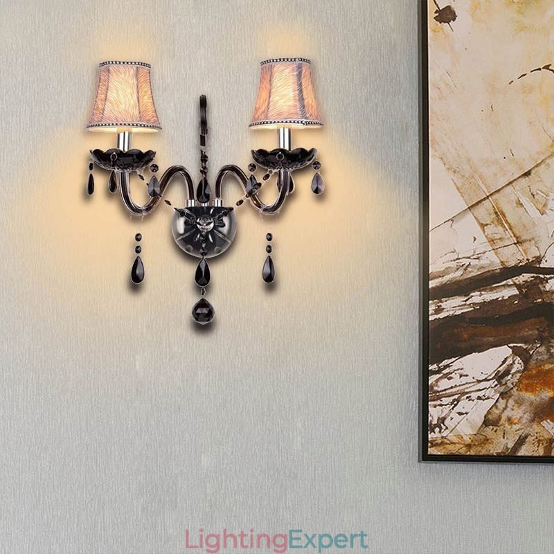 European Style Crystal Sconce Black Two Light Candle Wall Light