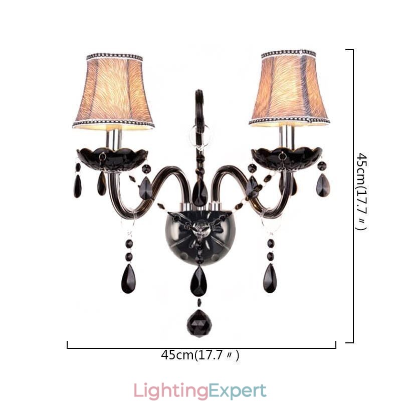 European Style Crystal Sconce Black Two Light Candle Wall Light