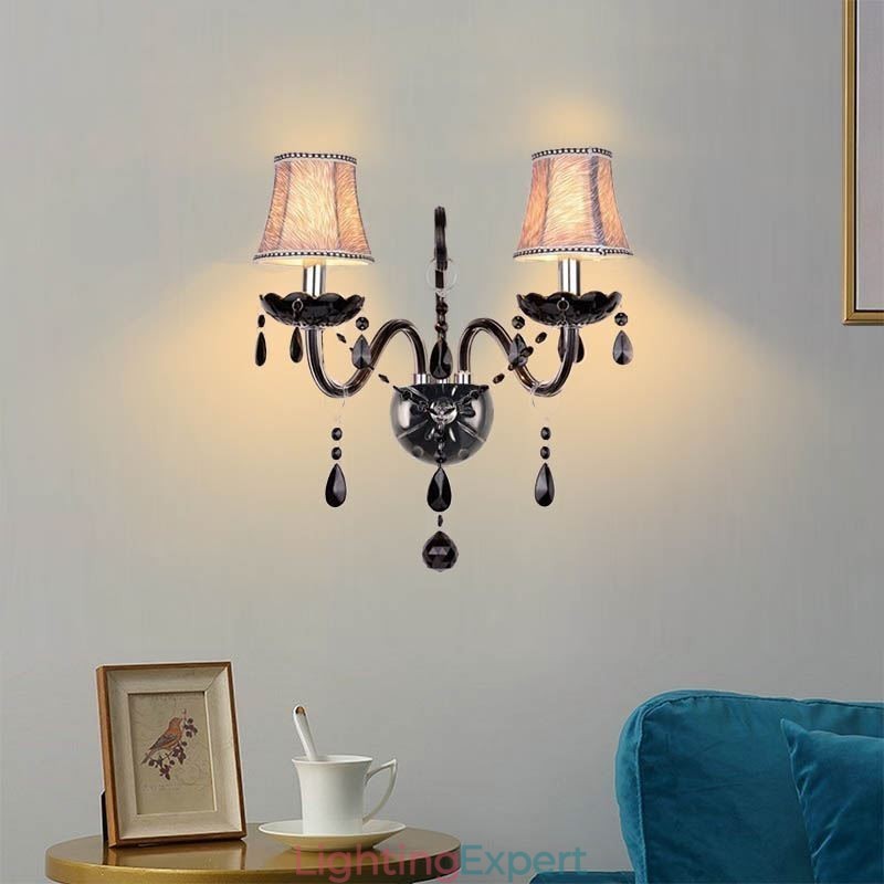 European Style Crystal Sconce Black Two Light Candle Wall Light