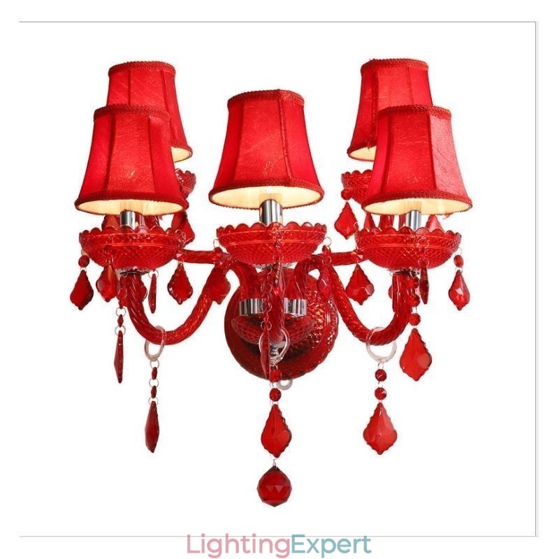 European Crystal Sconce Red Colour Wall Light