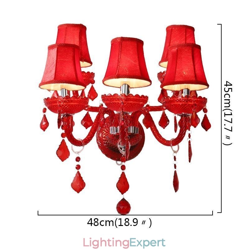European Crystal Sconce Red Colour Wall Light