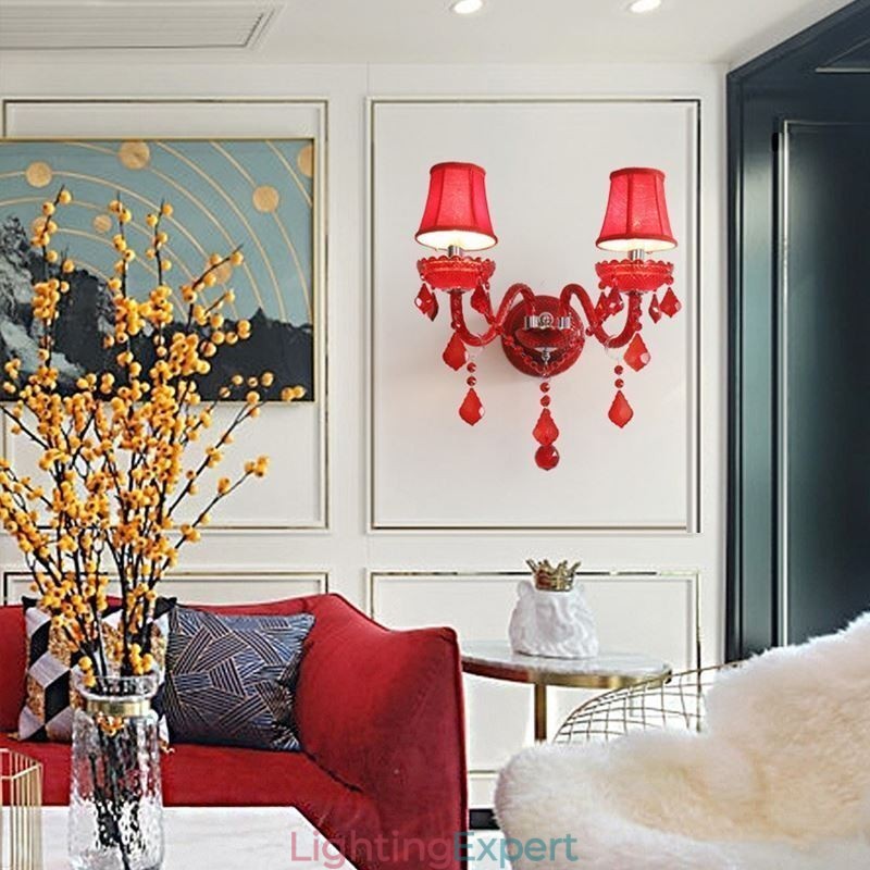 European Crystal Sconce Wall Light Red Colour Light
