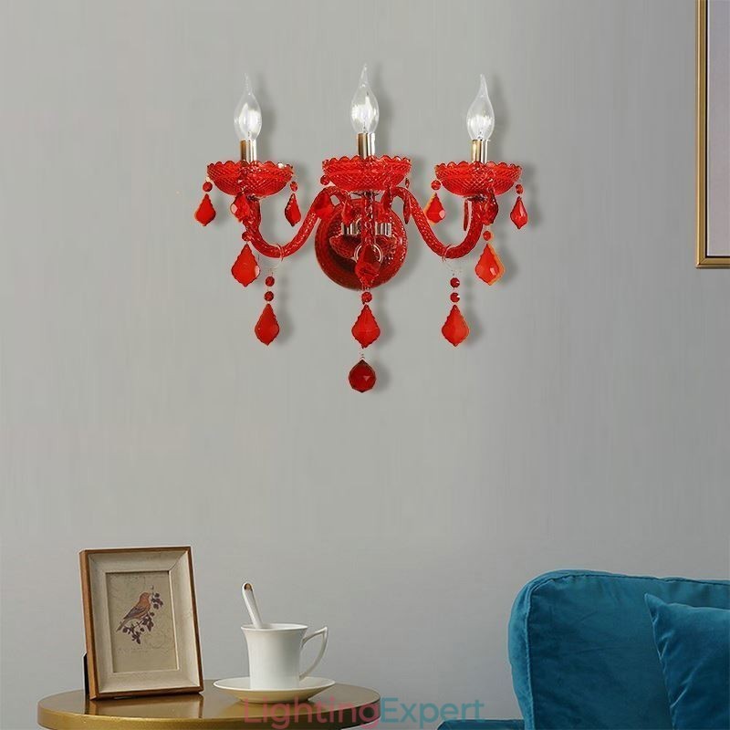European Crystal Sconce Wall Light Red Colour Light