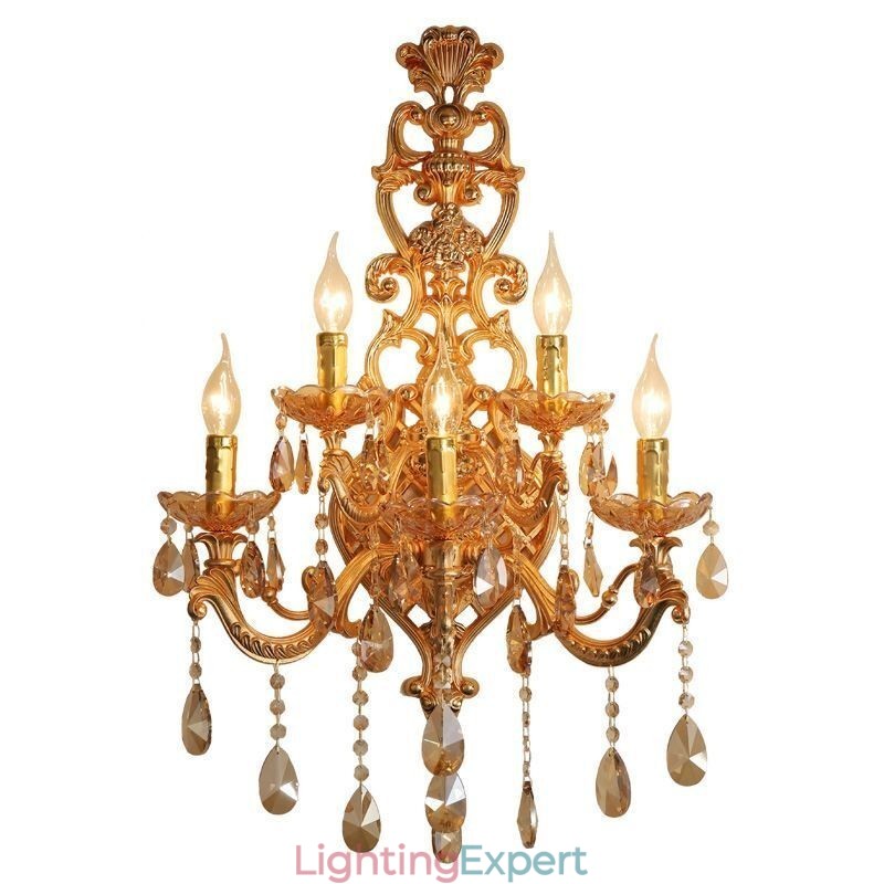 Luxury Crystal Sconce European Wall Light Zinc Alloy Five Light Aisle