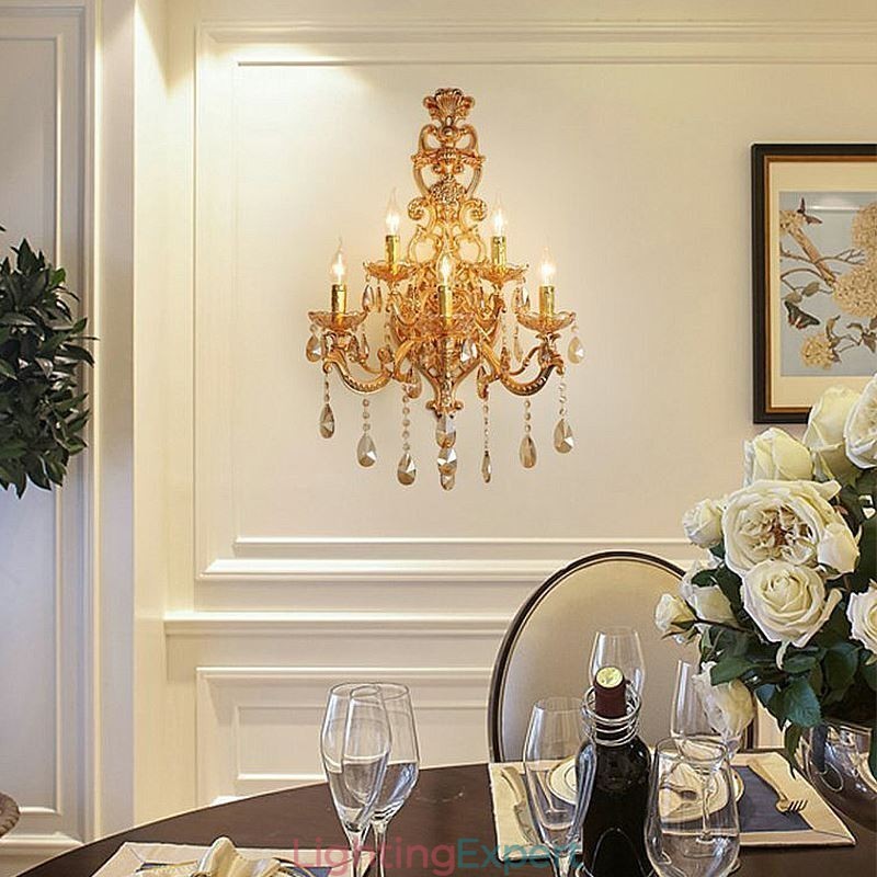 Luxury Crystal Sconce European Wall Light Zinc Alloy Five Light Aisle