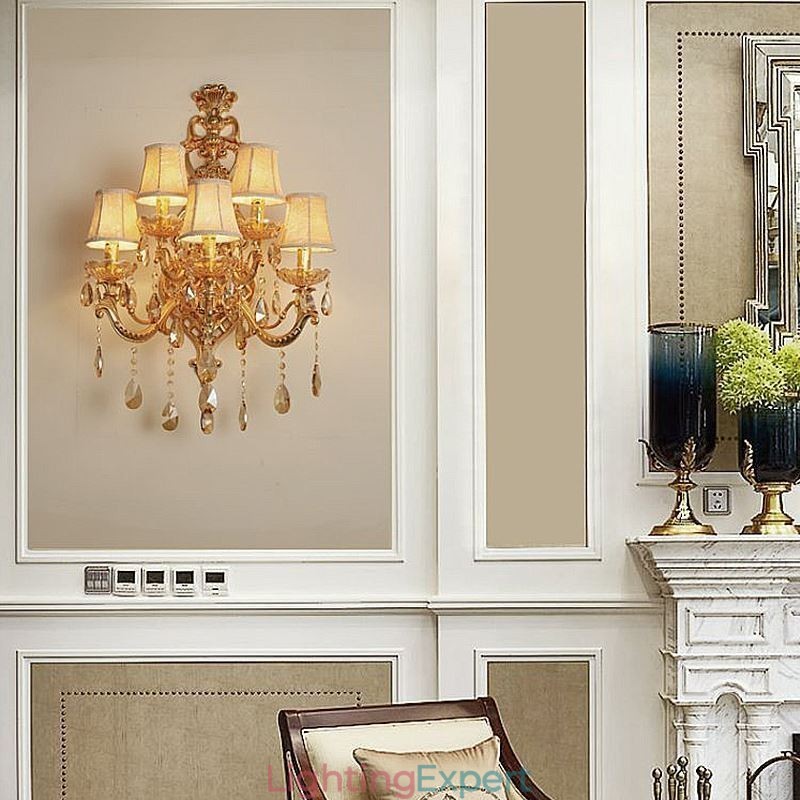 Luxury Crystal Sconce European Wall Light Zinc Alloy Five Light Aisle