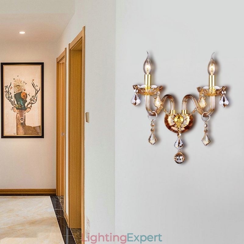 European Crystal Sconce Elegant Two Light Wall Light Stairs