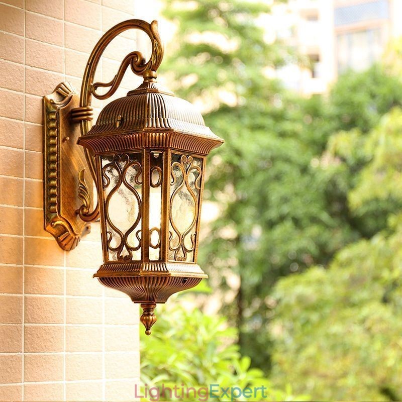 European Retro Outdoor Wall Sconce Waterproof Carved Wall Light