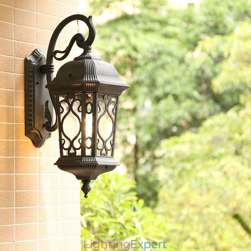 European Retro Outdoor Wall Sconce Waterproof Carved Wall Light