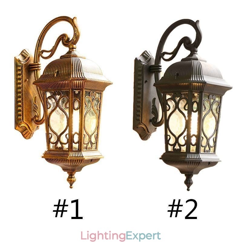 European Retro Outdoor Wall Sconce Waterproof Carved Wall Light