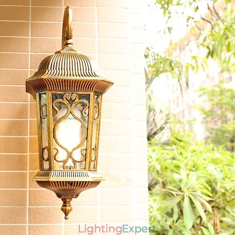 European Retro Outdoor Wall Sconce Waterproof Carved Wall Light
