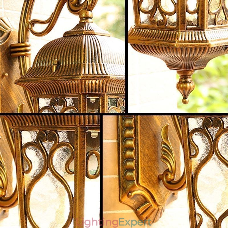 European Retro Outdoor Wall Sconce Waterproof Carved Wall Light