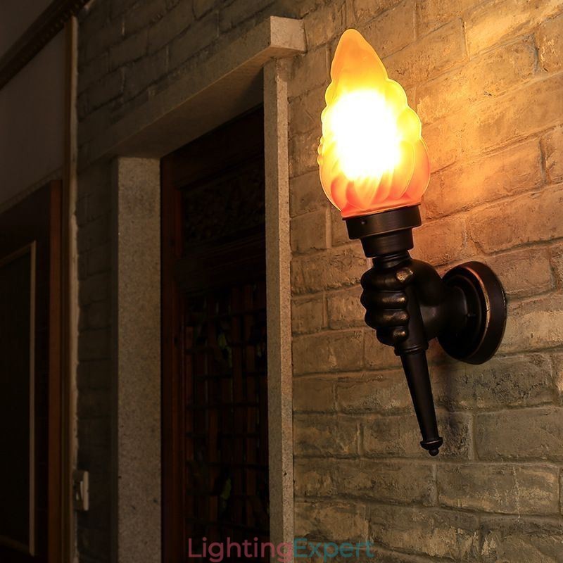 European Retro Outdoor Wall Light Waterproof Torch Shape Wall Sconce