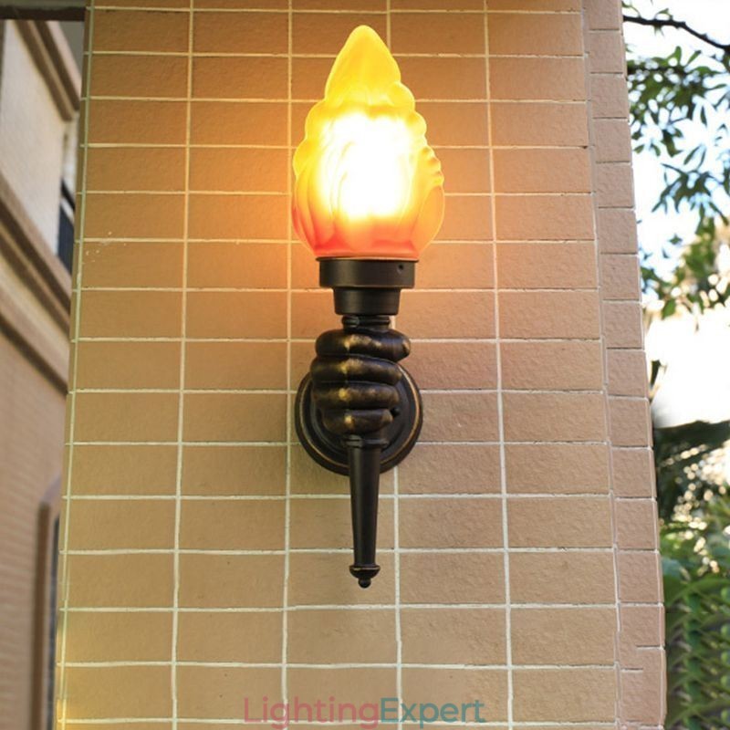 European Retro Outdoor Wall Light Waterproof Torch Shape Wall Sconce