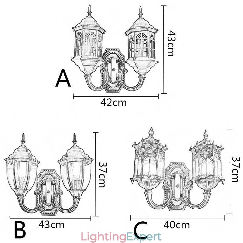 European Outdoor Wall Sconce Waterproof Double Castle Wall Light