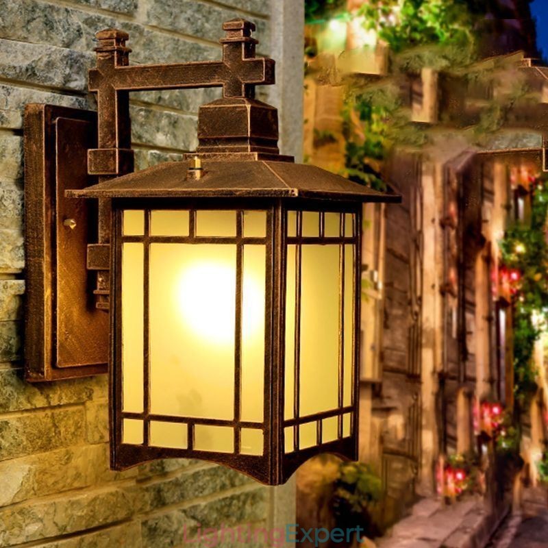 Chinese Style Outdoor Light Waterproof Pavilion Shape Wall Light Garden Balcony