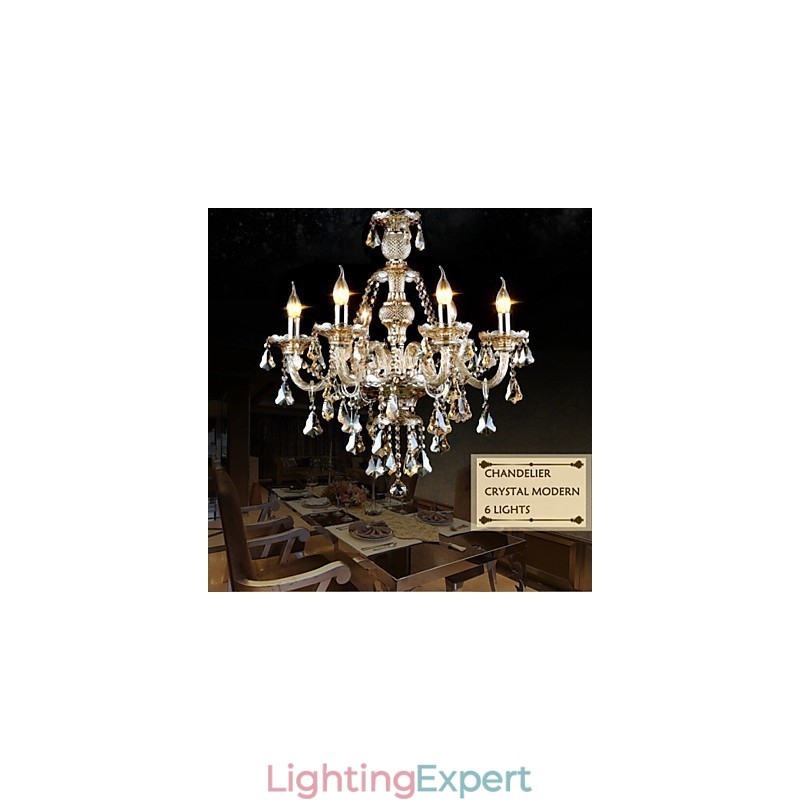 Chandelier Cognac Color Crystal Modern 6 Lights Contemporary Glass