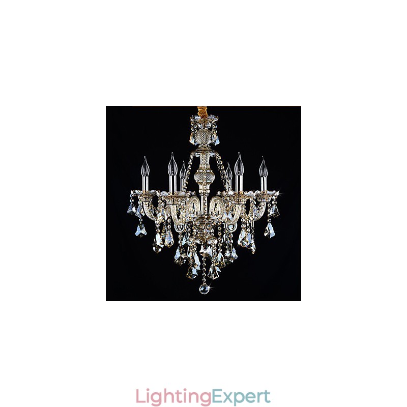 Chandelier Cognac Color Crystal Modern 6 Lights Contemporary Glass