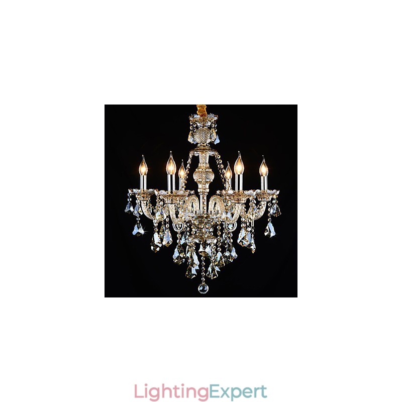 Chandelier Cognac Color Crystal Modern 6 Lights Contemporary Glass