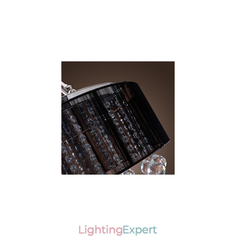 Modern Crystal Flush Mount with 5 Lights Black Fabric Shade