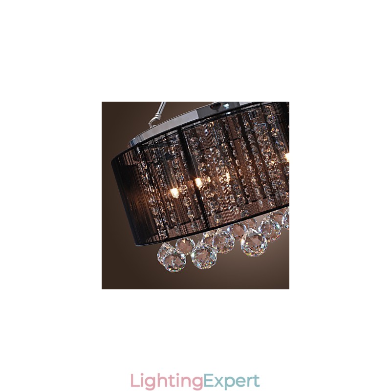 Modern Crystal Flush Mount with 5 Lights Black Fabric Shade