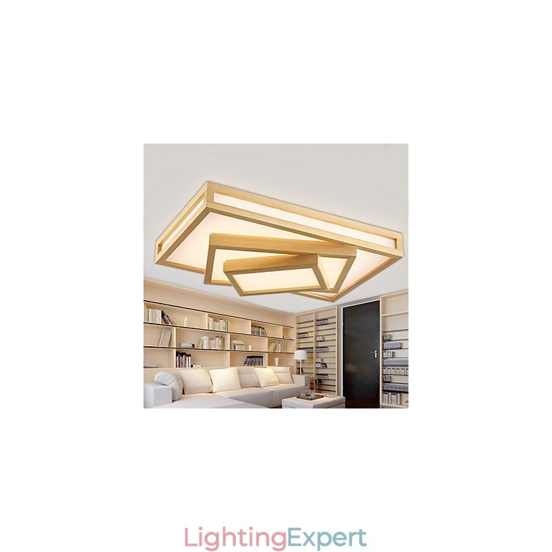 Modern Contemporary Mini Style Painting Wood Bamboo Flush Mount