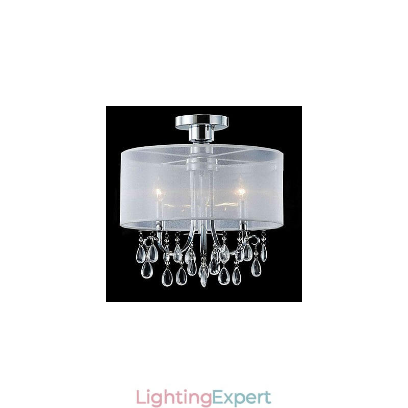 Stylish Crystal Flush Mount with 3 Lights in Fabric Shade