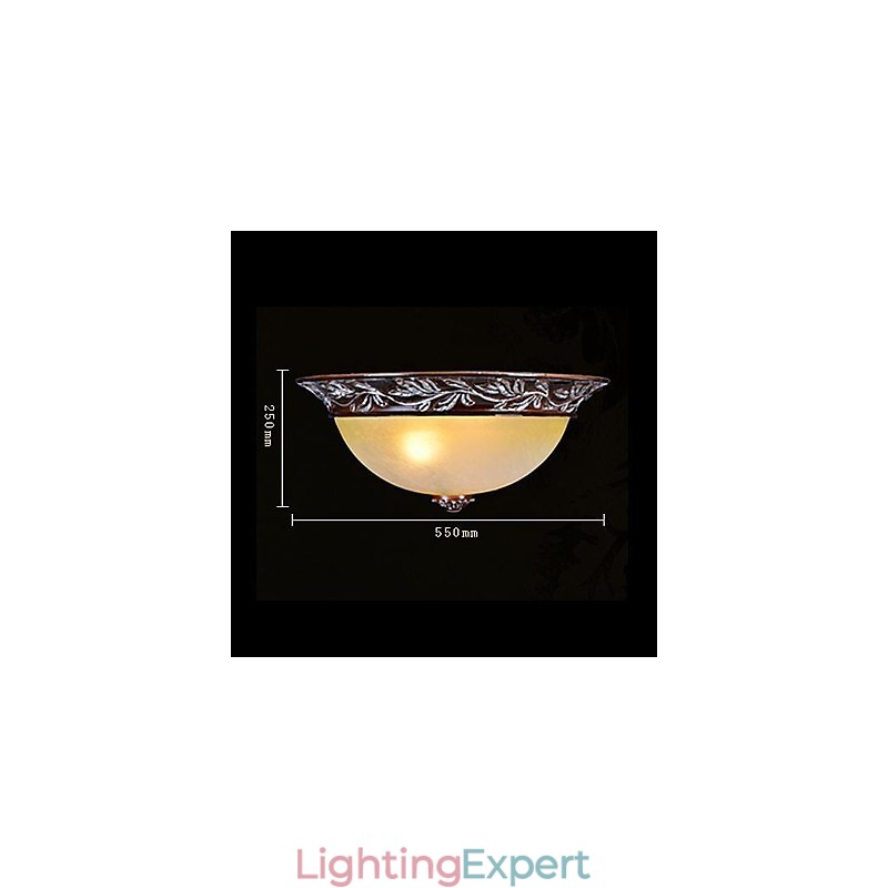 Flush Mount Light White Yellow Glass Resin Silver Carving European Classic