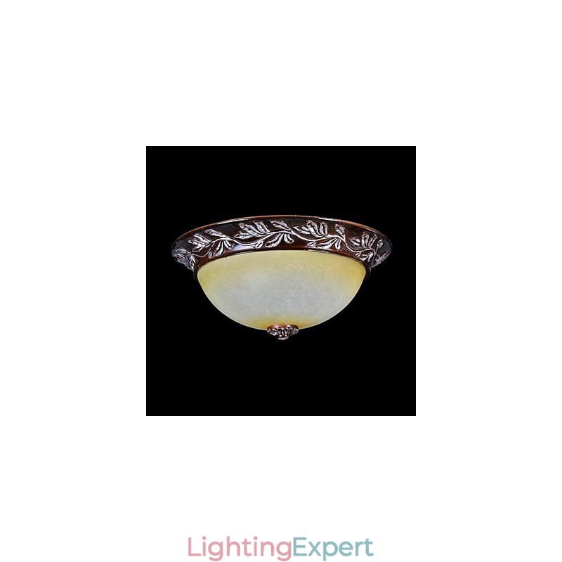 Flush Mount Light White Yellow Glass Resin Silver Carving European Classic