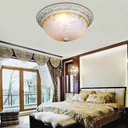 White Flush Mount Light Pattern Glass Resin Gold Carving European Classic
