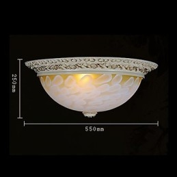 White Flush Mount Light Pattern Glass Resin Gold Carving European Classic