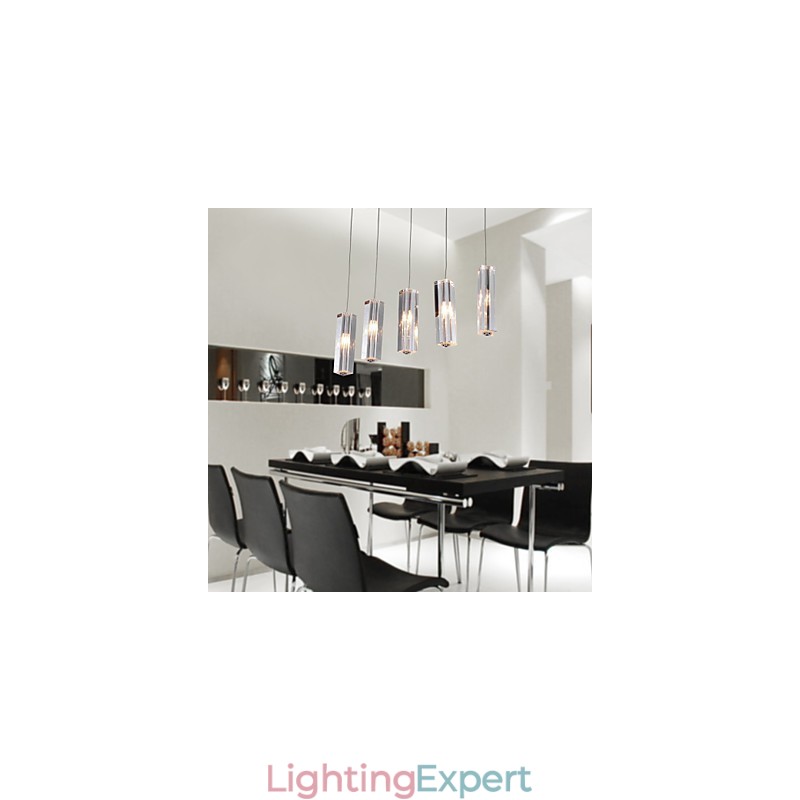 Modern Contemporary Island Crystal Chrome Metal Pendant Light