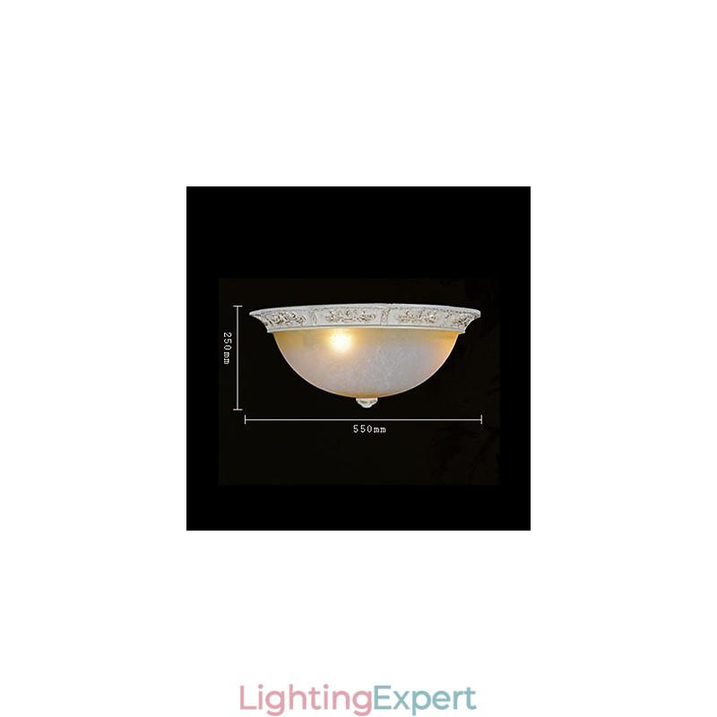White Flush Mount Light Yellow White Glass Resin Pattern Carving European Classic